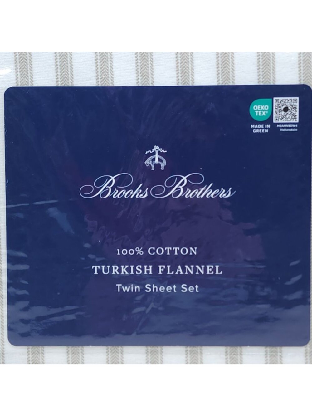 Brooks Brothers Turkish Flannel Twin Sheet Set 100% Cotton Striped Beige - Picture 4 of 6